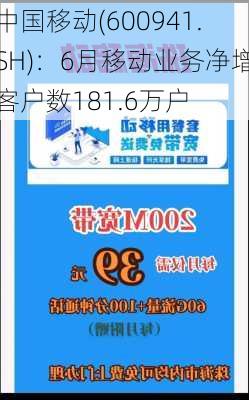 中国移动(600941.SH)：6月移动业务净增客户数181.6万户