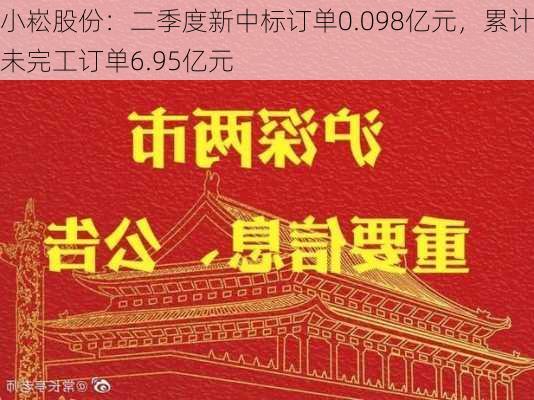 小崧股份：二季度新中标订单0.098亿元，累计未完工订单6.95亿元