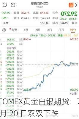 COMEX黄金白银期货：7 月 20 日双双下跌