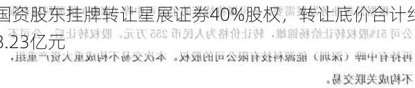 国资股东挂牌转让星展证券40%股权，转让底价合计约8.23亿元