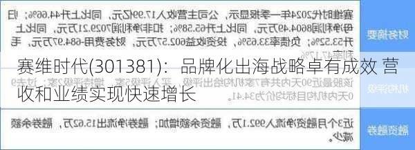 赛维时代(301381)：品牌化出海战略卓有成效 营收和业绩实现快速增长