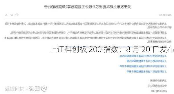 上证科创板 200 指数：8 月 20 日发布