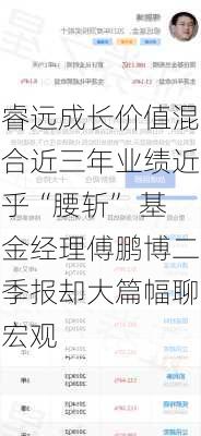 睿远成长价值混合近三年业绩近乎“腰斩” 基金经理傅鹏博二季报却大篇幅聊宏观