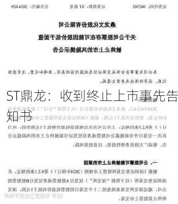 ST鼎龙：收到终止上市事先告知书