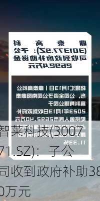 智莱科技(300771.SZ)：子公司收到政府补助380万元