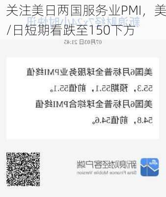 关注美日两国服务业PMI，美/日短期看跌至150下方