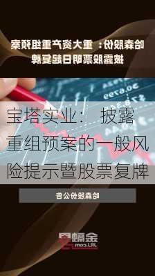 宝塔实业： 披露重组预案的一般风险提示暨股票复牌