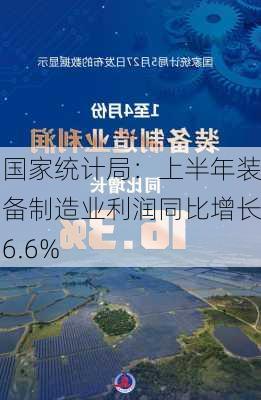 国家统计局：上半年装备制造业利润同比增长6.6%