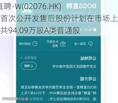 BOSS直聘-W(02076.HK)：根据首次公开发售后股份计划在市场上购买合共94.09万股A类普通股