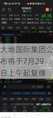 大地国际集团公布将于7月29日上午起复牌