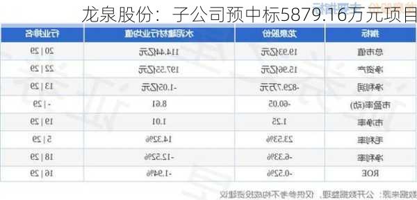 龙泉股份：子公司预中标5879.16万元项目