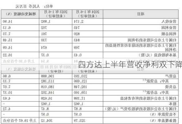 四方达上半年营收净利双下降