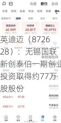 英迪迈（872628）：无锡国联新创泰伯一期创业投资取得约77万股股份