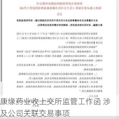 康缘药业收上交所监管工作函 涉及公司关联交易事项