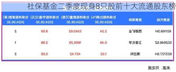 社保基金二季度现身8只股前十大流通股东榜