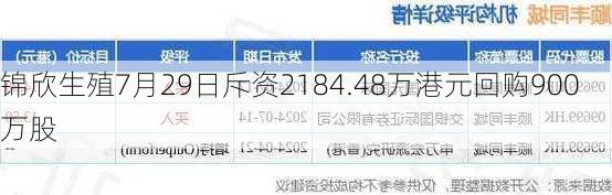 锦欣生殖7月29日斥资2184.48万港元回购900万股