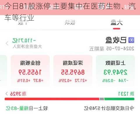 今日81股涨停 主要集中在医药生物、汽车等行业