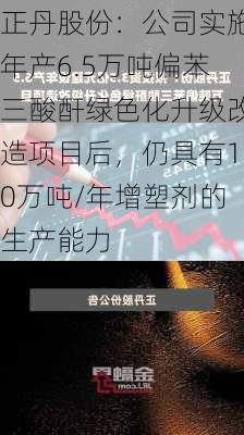 正丹股份：公司实施年产6.5万吨偏苯三酸酐绿色化升级改造项目后，仍具有10万吨/年增塑剂的生产能力