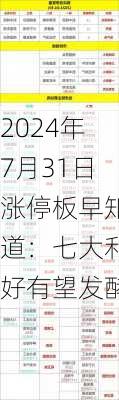 2024年7月31日涨停板早知道：七大利好有望发酵