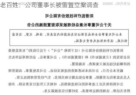 老百姓：公司董事长被留置立案调查