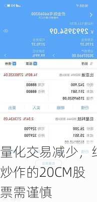 量化交易减少，纯炒作的20CM股票需谨慎