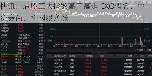 快讯：港股三大指数高开高走 CXO概念、中资券商、科网股齐涨