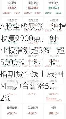 A股全线暴涨！沪指收复2900点，创业板指涨超3%，超5000股上涨！股指期货全线上涨，IM主力合约涨5.12%