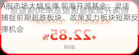 A股市场大幅反弹 前海开源基金：灵活捕捉前期超跌板块、政策发力板块短期反弹机会