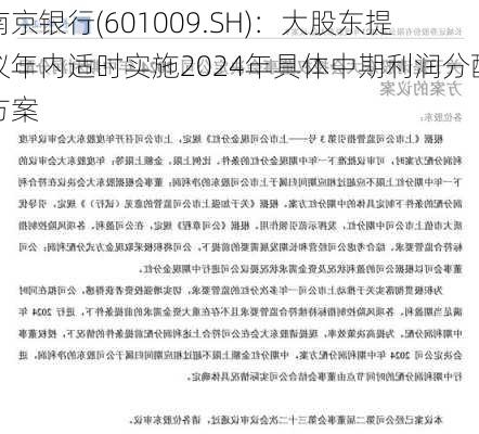 南京银行(601009.SH)：大股东提议年内适时实施2024年具体中期利润分配方案