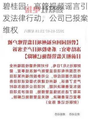 碧桂园：高管视频谣言引发法律行动，公司已报案维权