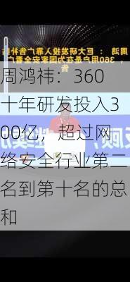 周鸿祎：360十年研发投入300亿，超过网络安全行业第二名到第十名的总和