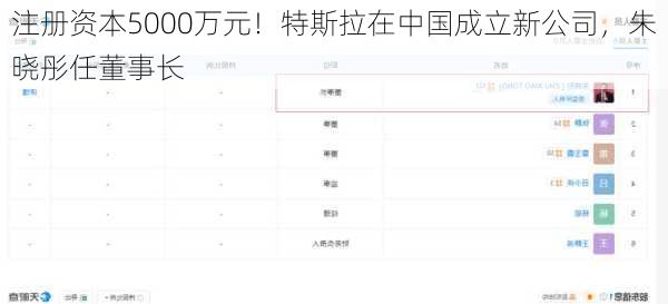 注册资本5000万元！特斯拉在中国成立新公司，朱晓彤任董事长