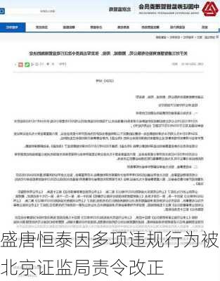 盛唐恒泰因多项违规行为被北京证监局责令改正