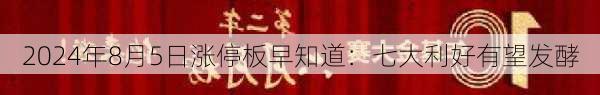 2024年8月5日涨停板早知道：七大利好有望发酵