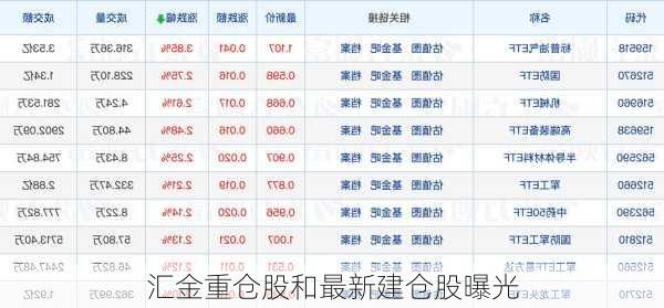 汇金重仓股和最新建仓股曝光