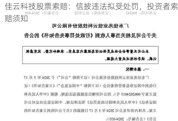 佳云科技股票索赔：信披违法拟受处罚，投资者索赔须知