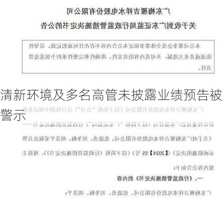 清新环境及多名高管未披露业绩预告被警示