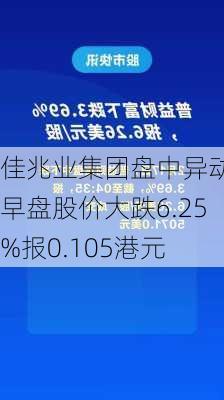 佳兆业集团盘中异动 早盘股价大跌6.25%报0.105港元