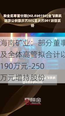 海南矿业：部分董事及全体高管拟合计以190万元-250万元增持股份