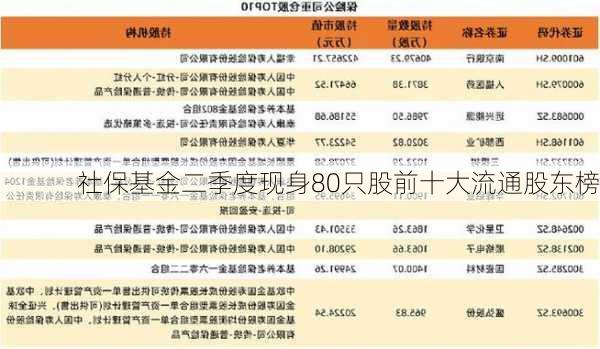 社保基金二季度现身80只股前十大流通股东榜