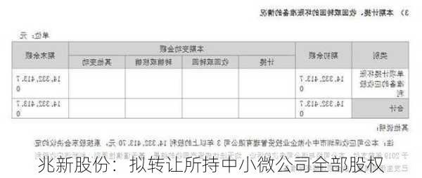 兆新股份：拟转让所持中小微公司全部股权