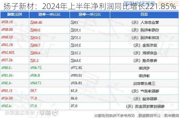 扬子新材：2024年上半年净利润同比增长221.85%