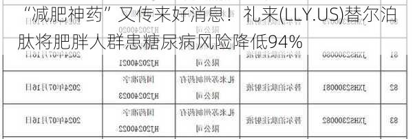 “减肥神药”又传来好消息！礼来(LLY.US)替尔泊肽将肥胖人群患糖尿病风险降低94%