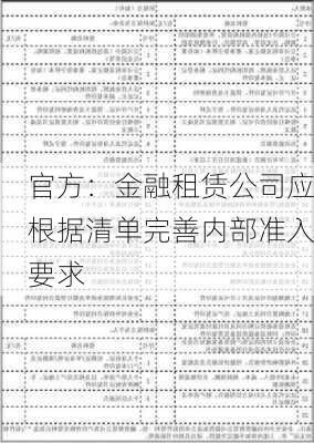 官方：金融租赁公司应根据清单完善内部准入要求