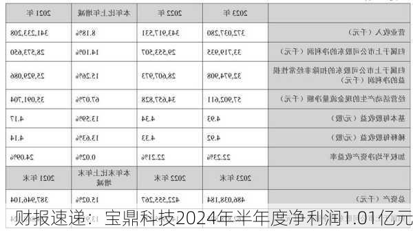 财报速递：宝鼎科技2024年半年度净利润1.01亿元