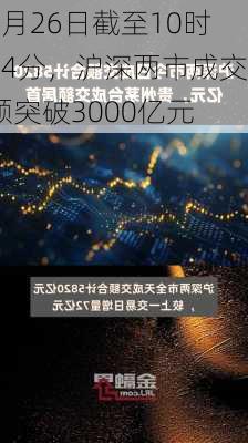 8月26日截至10时54分，沪深两市成交额突破3000亿元