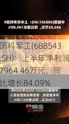 国科军工(688543.SH)：上半年净利润7964.46万元，同比增长84.09%