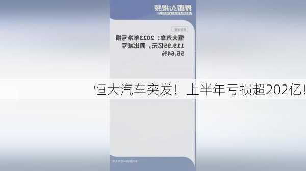 恒大汽车突发！上半年亏损超202亿！