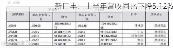 新巨丰：上半年营收同比下降5.12%