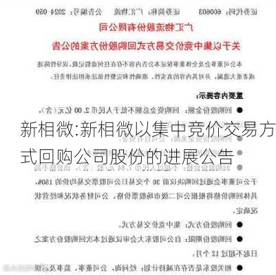 新相微:新相微以集中竞价交易方式回购公司股份的进展公告